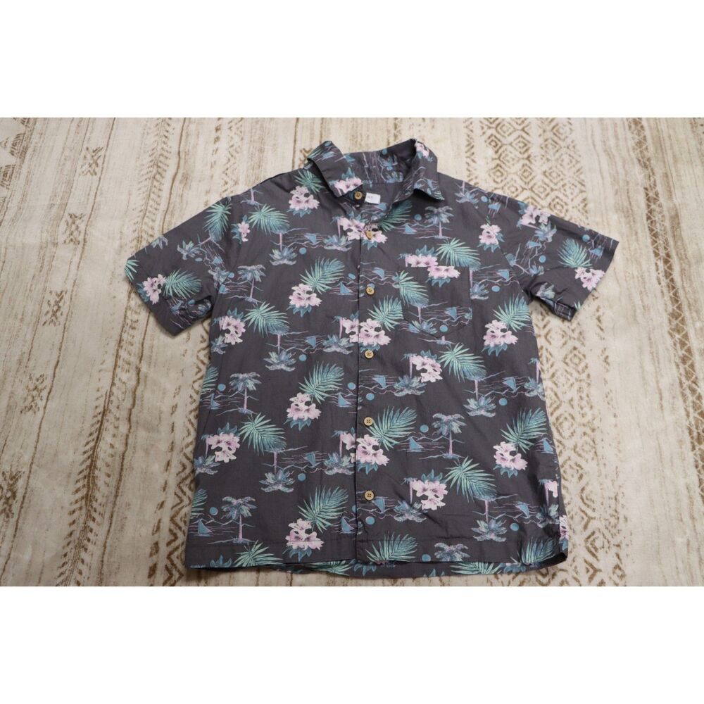Grayson Threads Boys Tropical Hawaiian Button-Up Shirt Woven Charcoal Size M